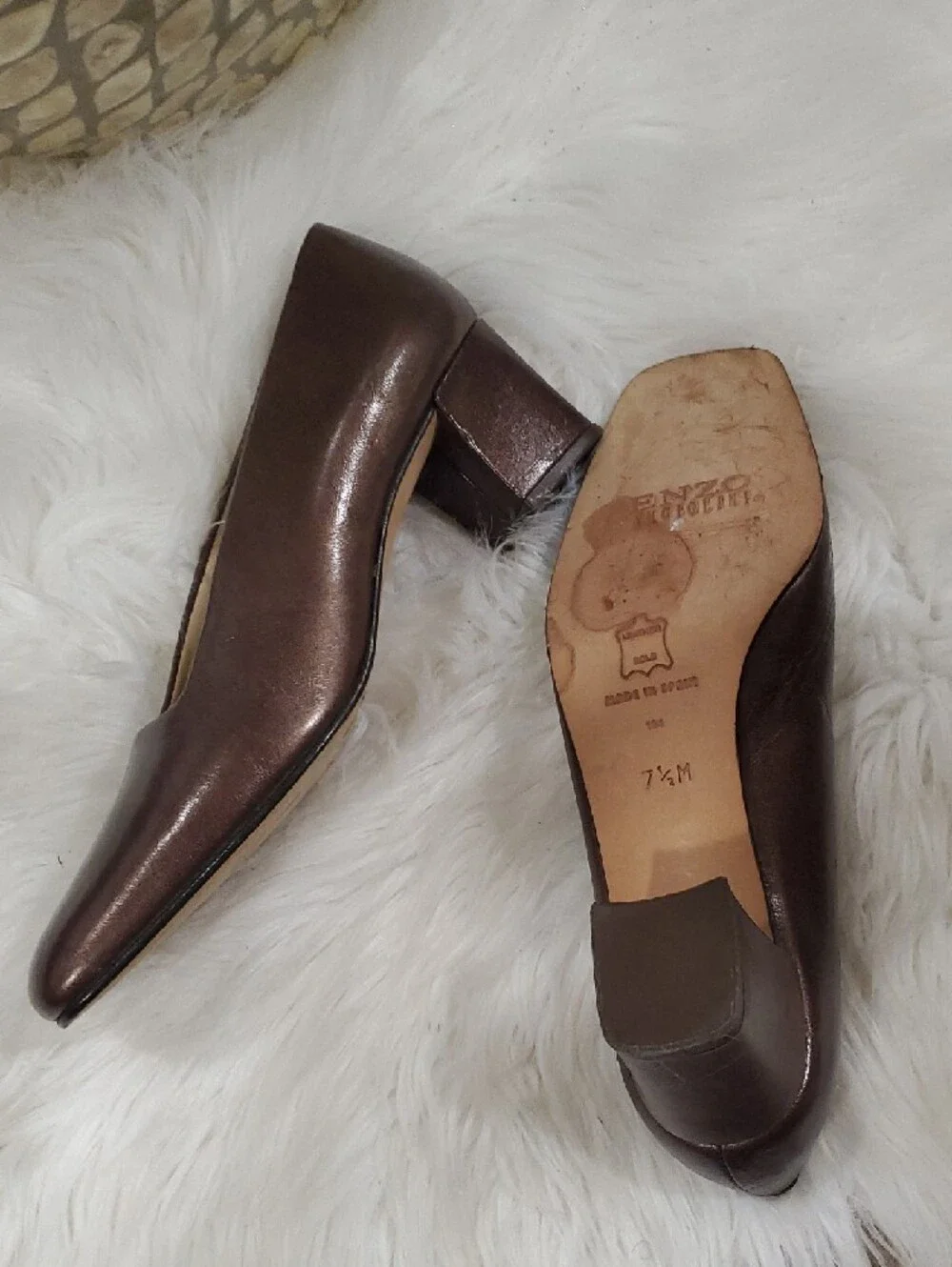 Enzo Angiolini Bronze Metallic Square-Toe Pump Shoes Size 7.5 - Picture 8 of 12